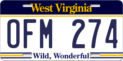 WV license plate OFM274
