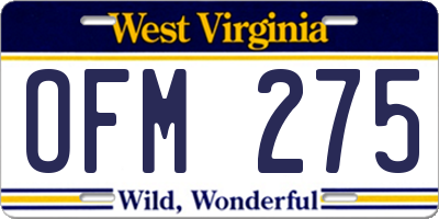 WV license plate OFM275