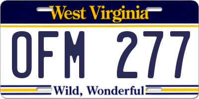 WV license plate OFM277