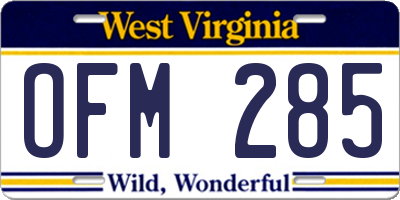 WV license plate OFM285