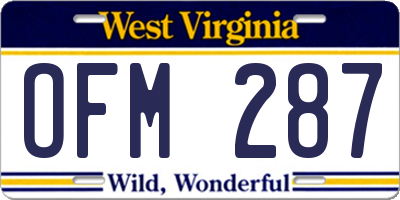 WV license plate OFM287