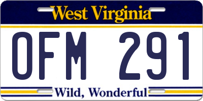 WV license plate OFM291
