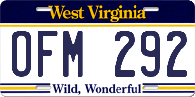 WV license plate OFM292