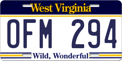 WV license plate OFM294