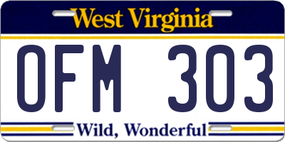 WV license plate OFM303
