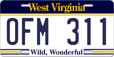 WV license plate OFM311