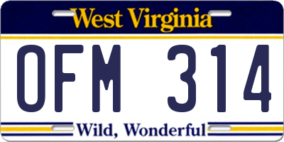 WV license plate OFM314