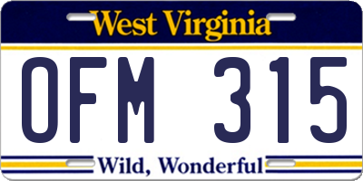 WV license plate OFM315