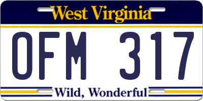 WV license plate OFM317
