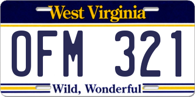 WV license plate OFM321
