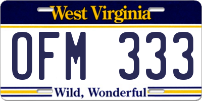 WV license plate OFM333