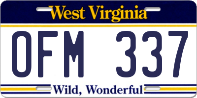 WV license plate OFM337