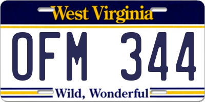 WV license plate OFM344