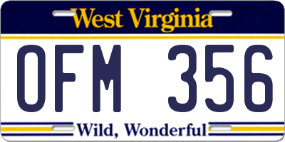 WV license plate OFM356