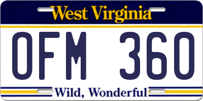 WV license plate OFM360