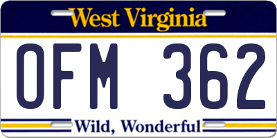 WV license plate OFM362