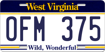 WV license plate OFM375