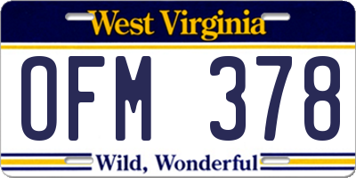 WV license plate OFM378