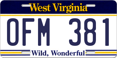 WV license plate OFM381