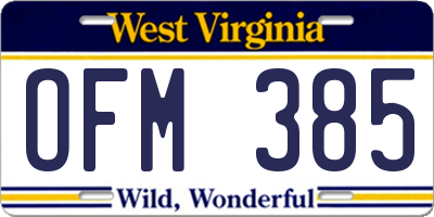 WV license plate OFM385