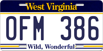 WV license plate OFM386