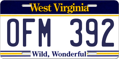 WV license plate OFM392