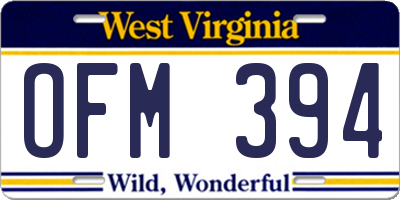 WV license plate OFM394