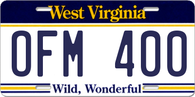 WV license plate OFM400
