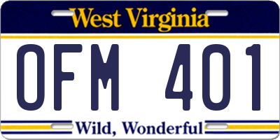 WV license plate OFM401
