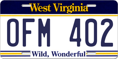 WV license plate OFM402