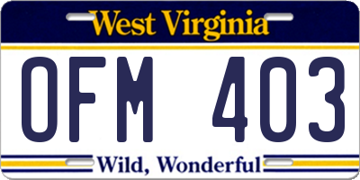 WV license plate OFM403