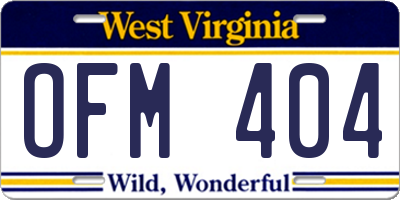 WV license plate OFM404