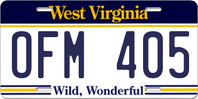 WV license plate OFM405