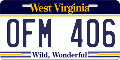 WV license plate OFM406