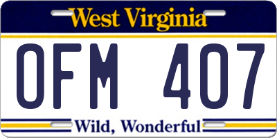 WV license plate OFM407