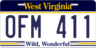 WV license plate OFM411