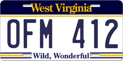 WV license plate OFM412
