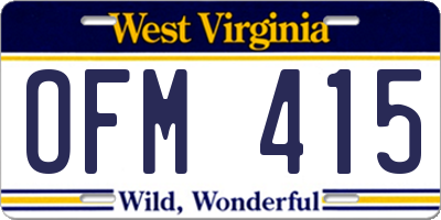 WV license plate OFM415