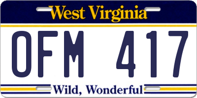 WV license plate OFM417