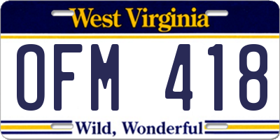 WV license plate OFM418
