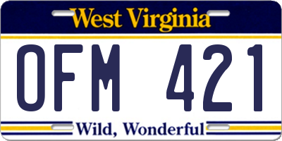 WV license plate OFM421