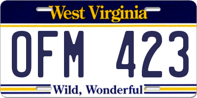 WV license plate OFM423