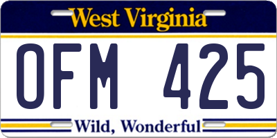 WV license plate OFM425