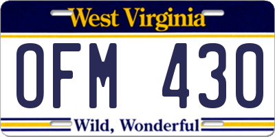WV license plate OFM430