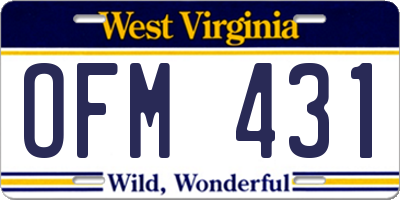 WV license plate OFM431