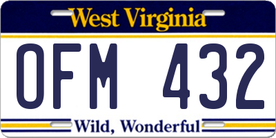 WV license plate OFM432