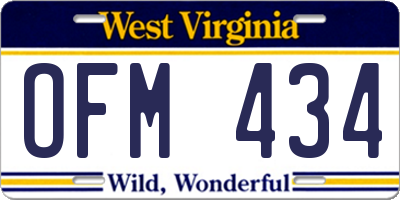 WV license plate OFM434