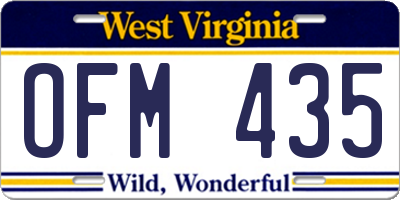 WV license plate OFM435