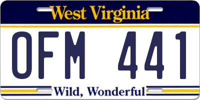 WV license plate OFM441
