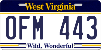 WV license plate OFM443